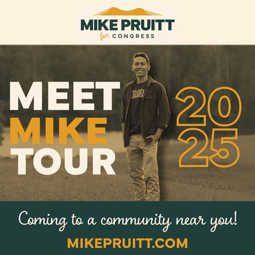 Green and orange graphic stating "Meet Mike Tour 2025" with a picture of Mike. Below, a header states "coming to a community near you" 



