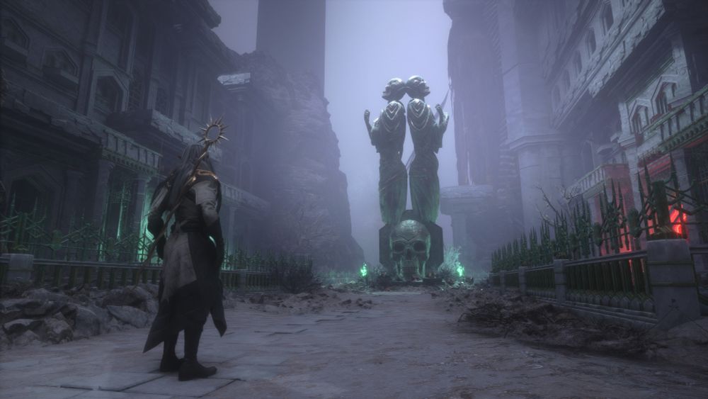 An outside area in The Grand Necropolis connecting halls.