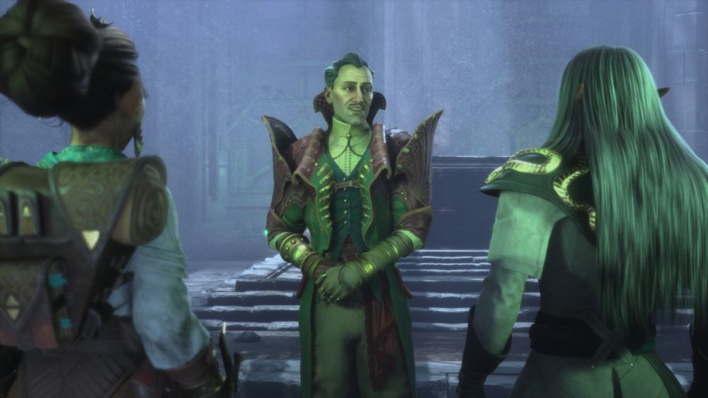 Rook and Bellara talk to Emmrich in the Grand Necropolis.