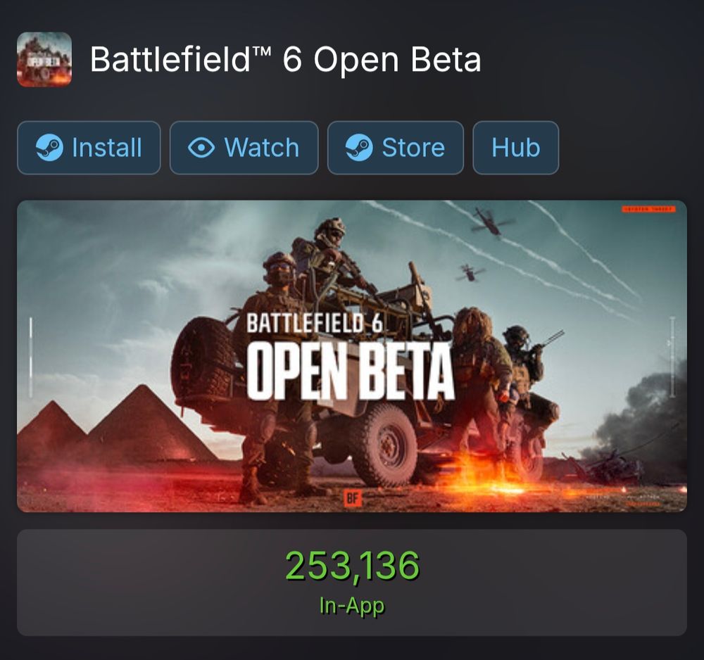 Current player count for Battlefield 6 open beta, at around 10:40 a.m. CEST
