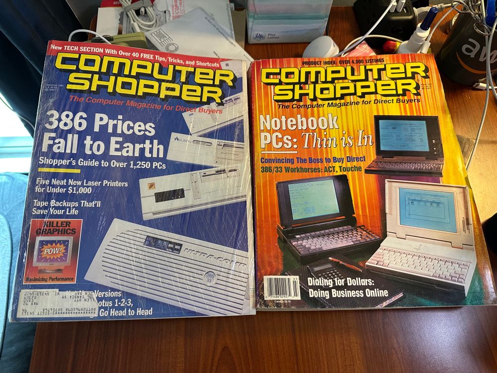 2 copies of Computer Shopper magazine from March and November of 1991. 