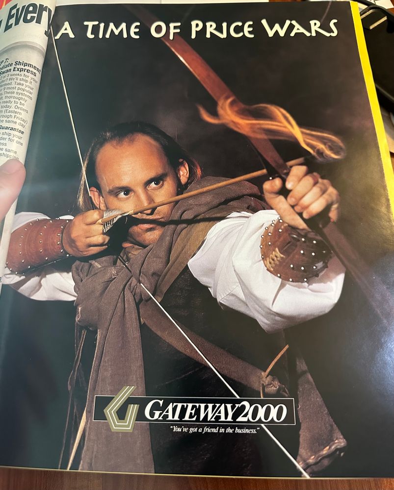 Gateway 2000 ad from 1991 showing an archer dressed as if they are in the movie Robin Hood
