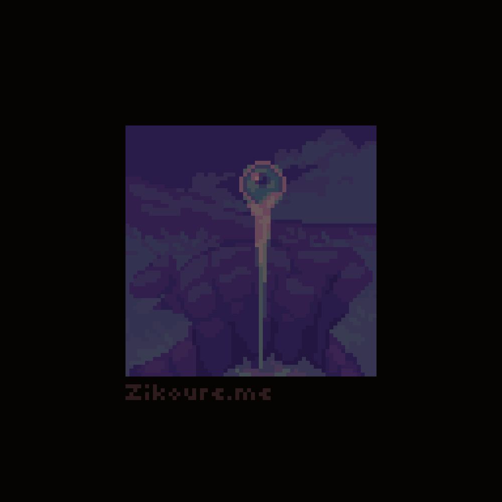 A pixel art drawing of an eyeball floating above a pit, with a stream of tears coming down and filling up the pit.
