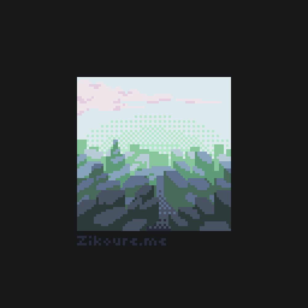 A pixel art of a cityscape with tall buildings and skyscrapers all the way to the horizon.