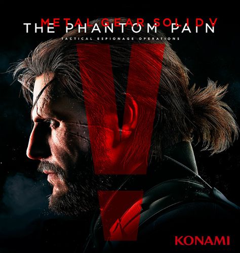 capa do jogo Metal Gear Solid V: A imagem mostra o protagonista, Big Boss (também conhecido como Venom Snake), em perfil esquerdo, seu rosto está marcado por cicatrizes. O fundo é escuro transmitindo uma sensação de mistério e tensão. O olhar intenso de Big Boss sugere determinação, refletindo o clima de espionagem e ação do jogo. O título do jogo aparece em letras brancas e vermelhas na parte superior.