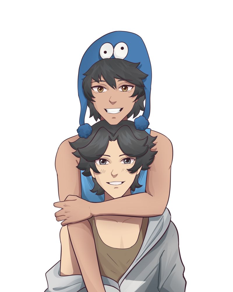 Josh (my oc) hugging Fran (my friend's oc) from behind.