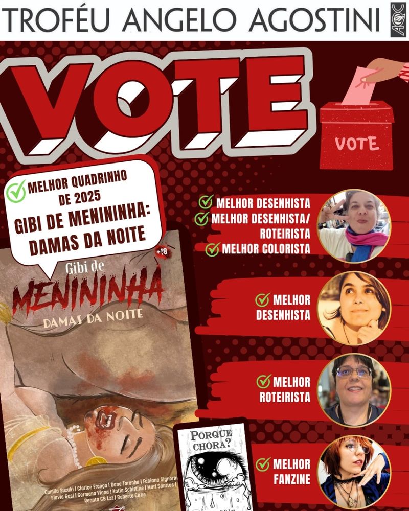 Imagem de votação do Gibi de Menininha e do Coven no prêmio angelo agostini
