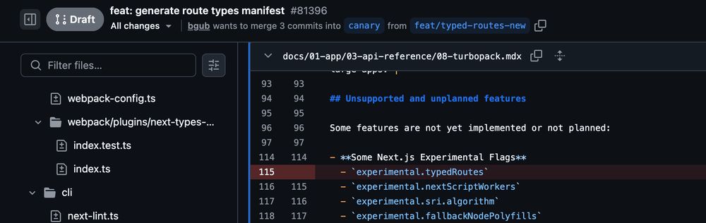Screenshot of PR, showing that `experimental.typedRoutes` is no longer marked as "unsupported"