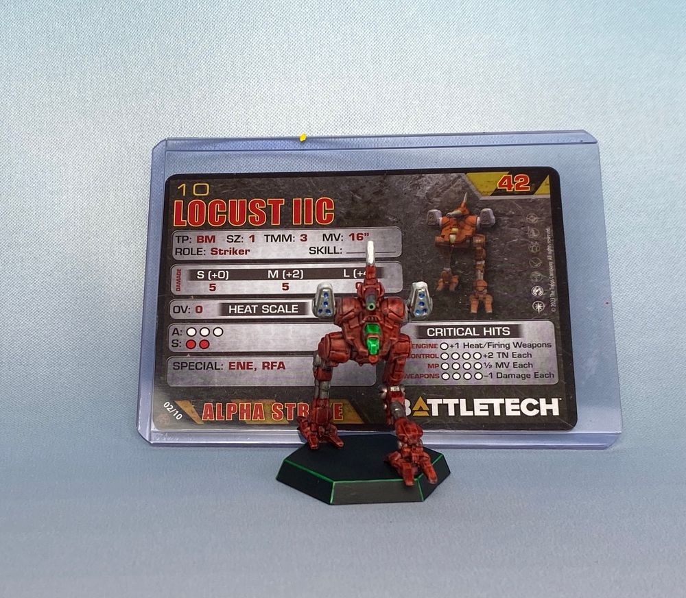 Locust IIC battlemech painted red.