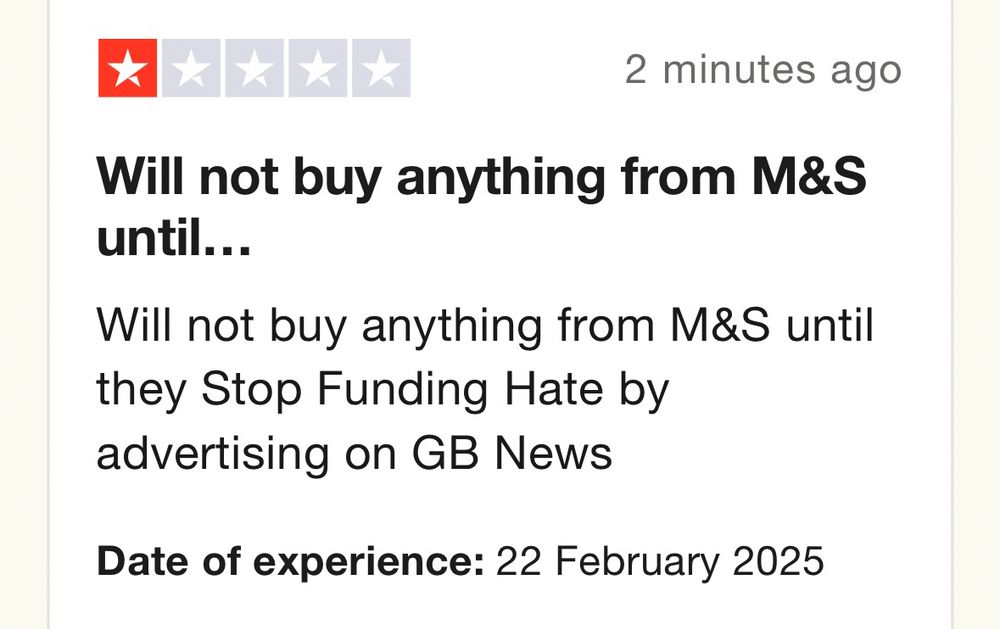 Trust Pilot negative review about M&S advertising 
