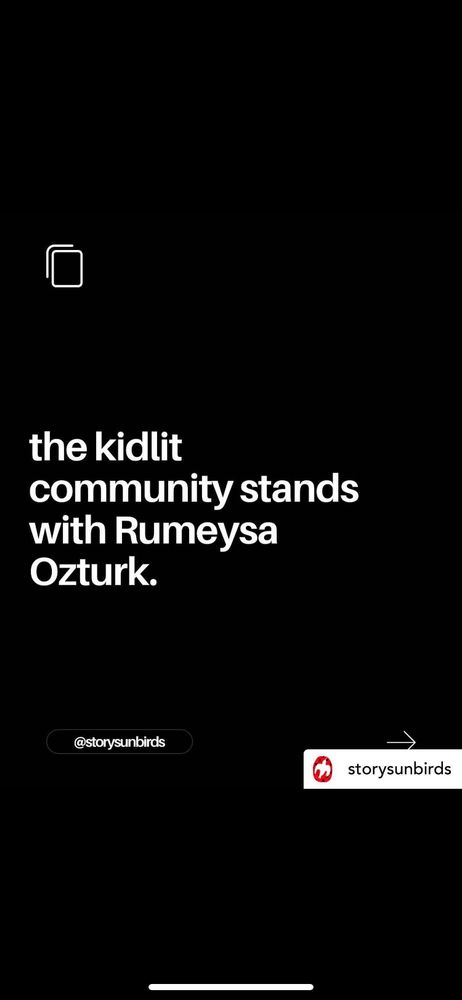 White lettering on black background that says “The KidLit stands with Rumeysa Ozturk” 