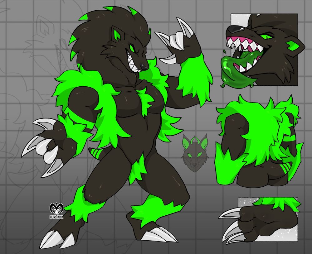 This image shows an original character called Wolvesbane, transformed into a pokemon called Obstagoon.