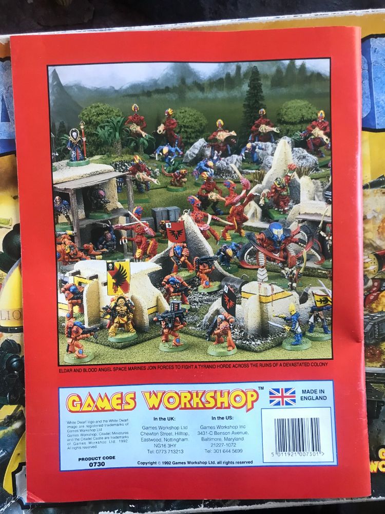 back cover showing minis from a preview edition of White Dwarf