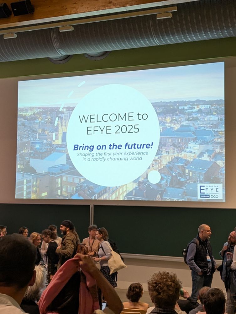 Photo of a PowerPoint slide in a lecture theatre that reads: Welcome to EFYE 2025. Bring on the future.

