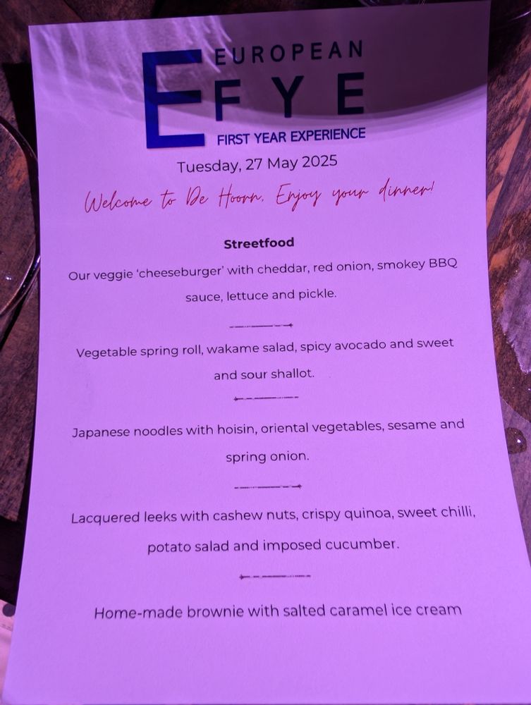 The menu for the street food at the EFYE conference dinner.