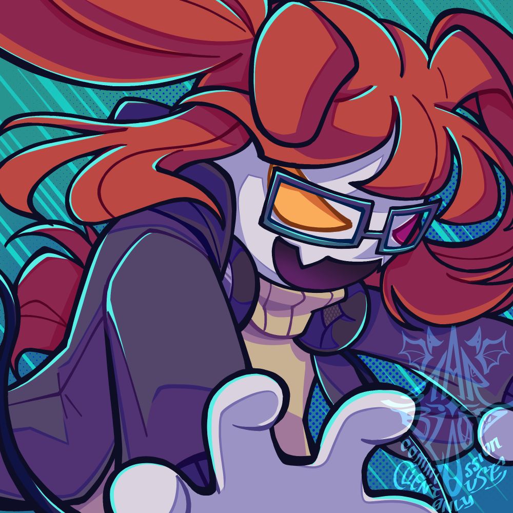 Client's oc posing like they are charging up an energy ball with a blue impact frame background