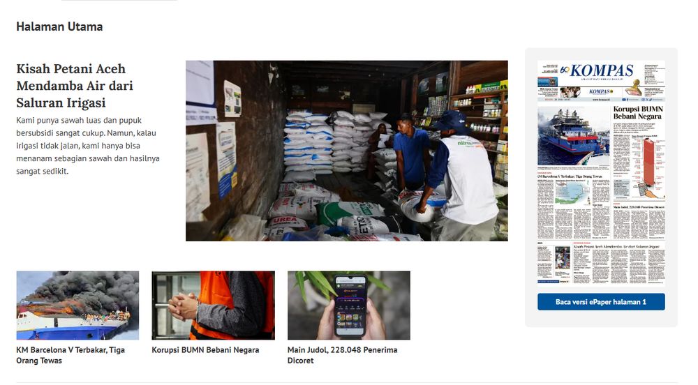 Harian Kompas's page headline appeared at Kompas.id
