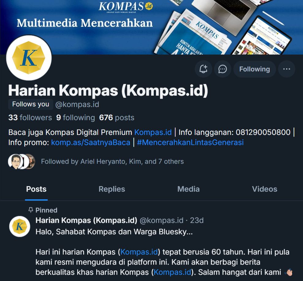 Harian Kompas, Indonesia's Newspaper media, set their account on Bluesky.
