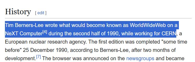 Wikipedia article about WorldWideWeb browser