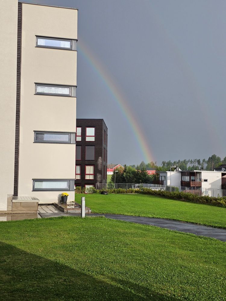 Thunderstorm and then sunshine gives a rainbow in the morning 