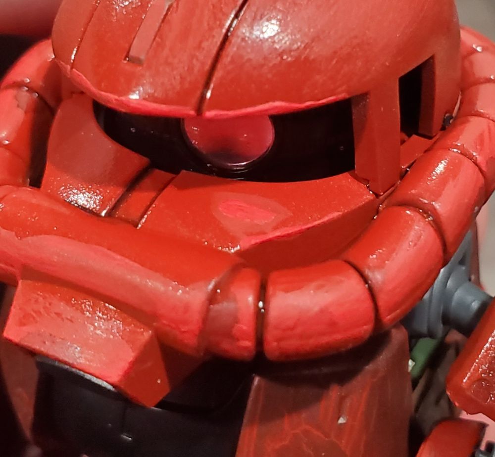 Detail of SD Zaku, custom painted to color match Char's Zaku
