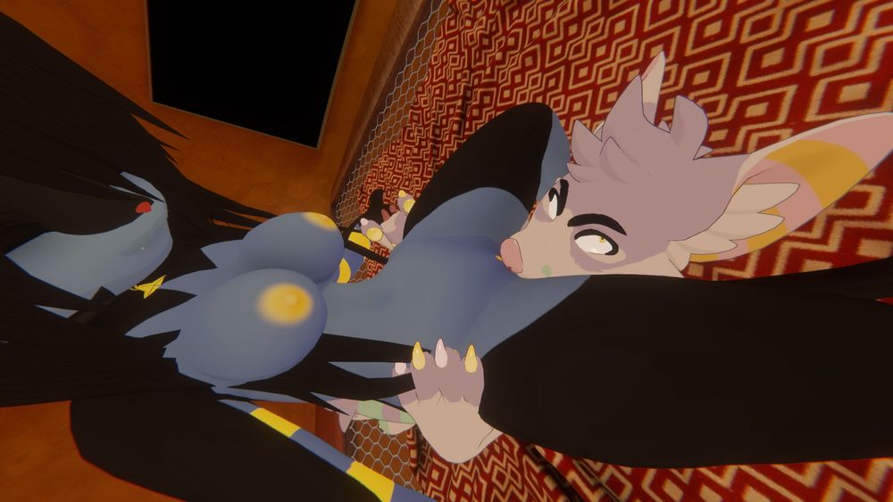 Tango the foxbat (me) gets their face sat on by a cute luxray. Tango has never been happier.