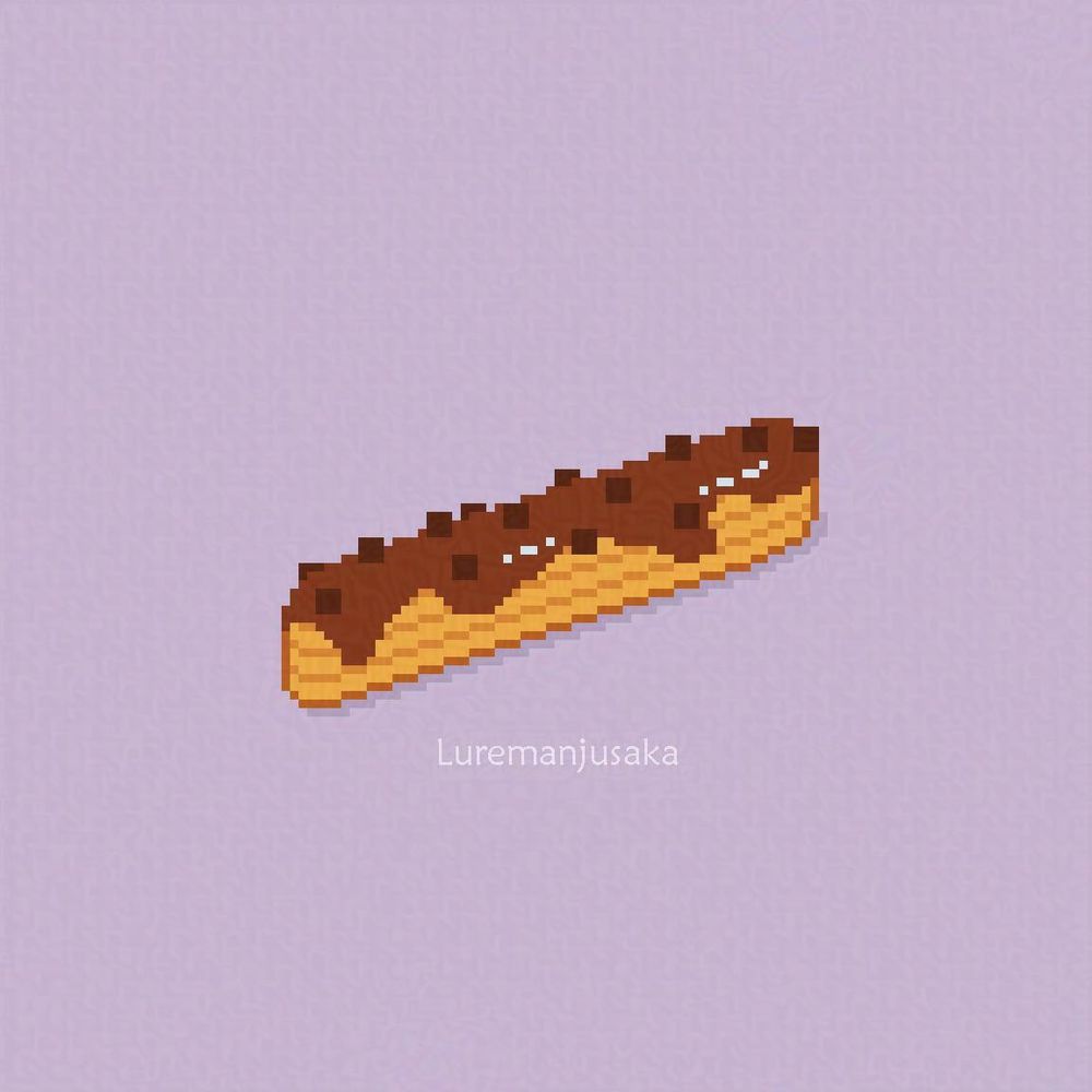 Pixel art of eclair with chocolate topping