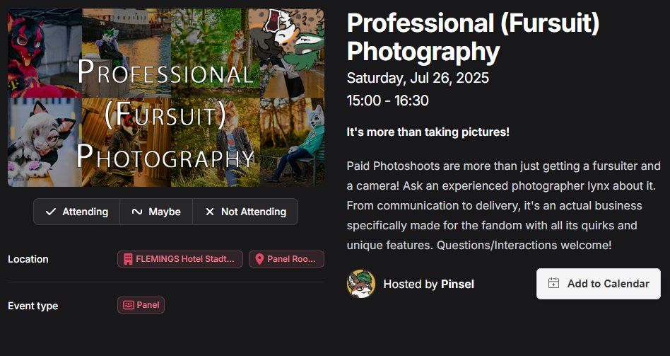 Panel Preview: Professional Fursuit Photography, Sat, Jul 26, 3pm