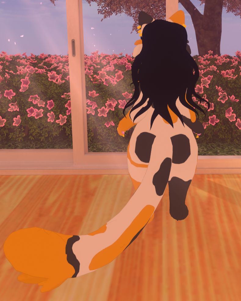Back view of Letoshta, showing her long swaying tail.