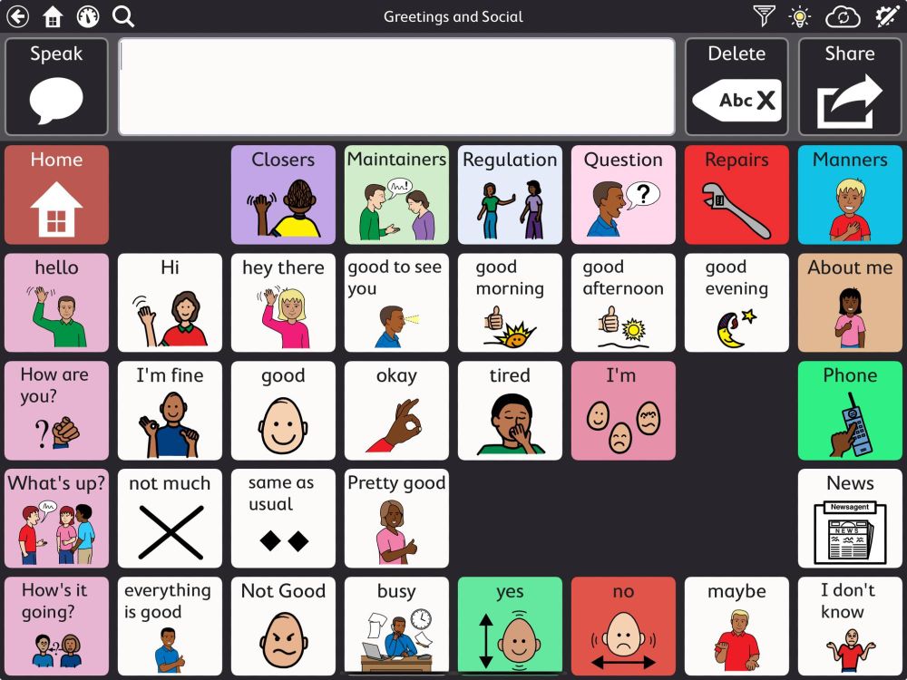 A greetings page on TD snap with phrases like "hey there," "good to see you," and others. 