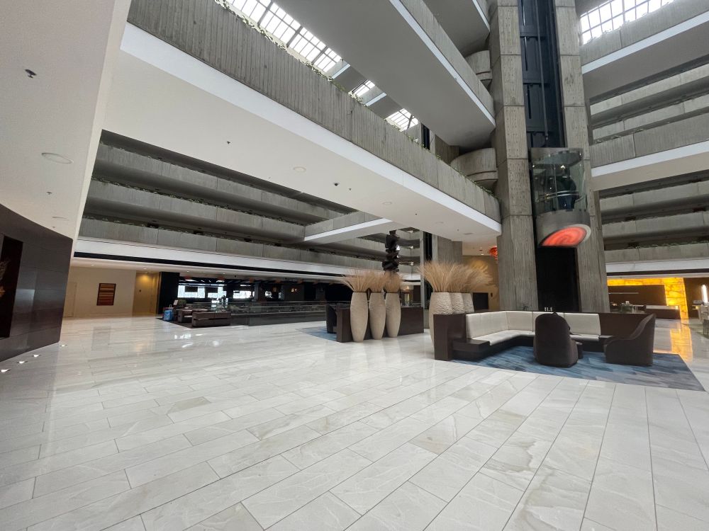 Empty lobby of the Hyatt Regency O’hare 