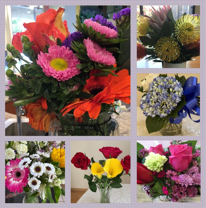 A montage of six colorful bouquets.
