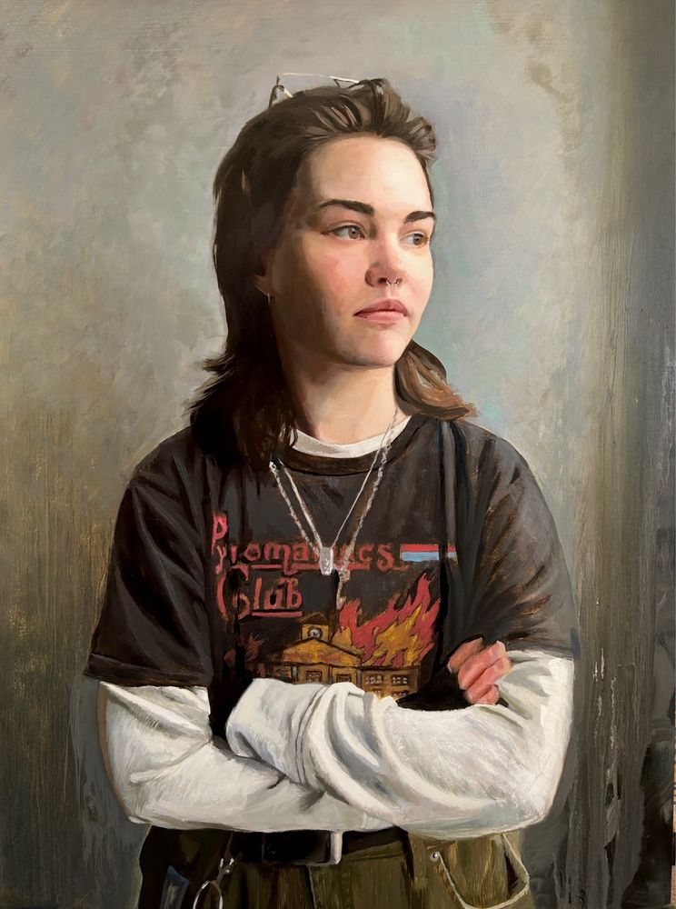 Portrait of August 18”x24” oil on aluminum. I’m working on a body of work that I hope to share in person in Victoria this coming September. #oilpainting #portrait