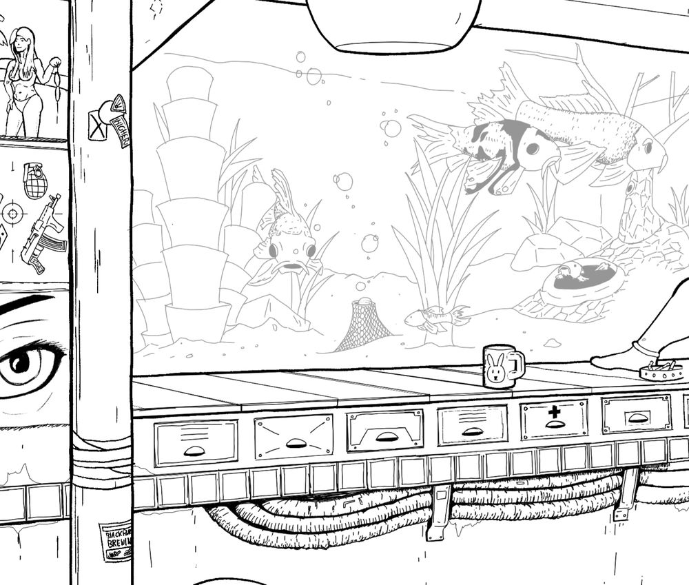 Close up on the fishtank. Lookit dem fishies.