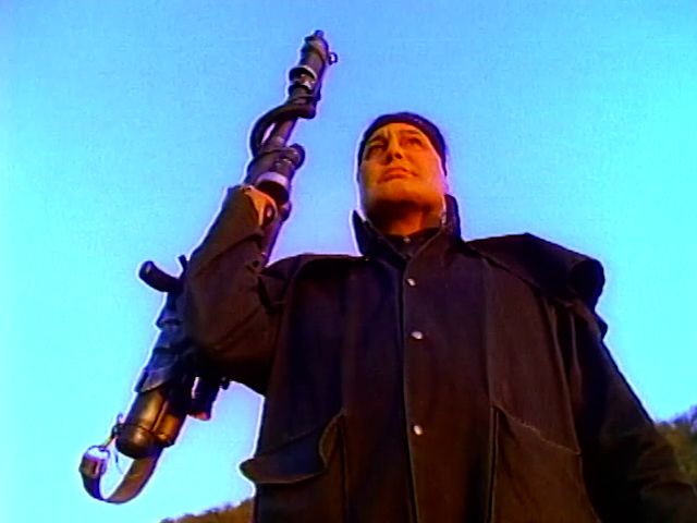 A low angle shot of Robert Z'Dar and his chin