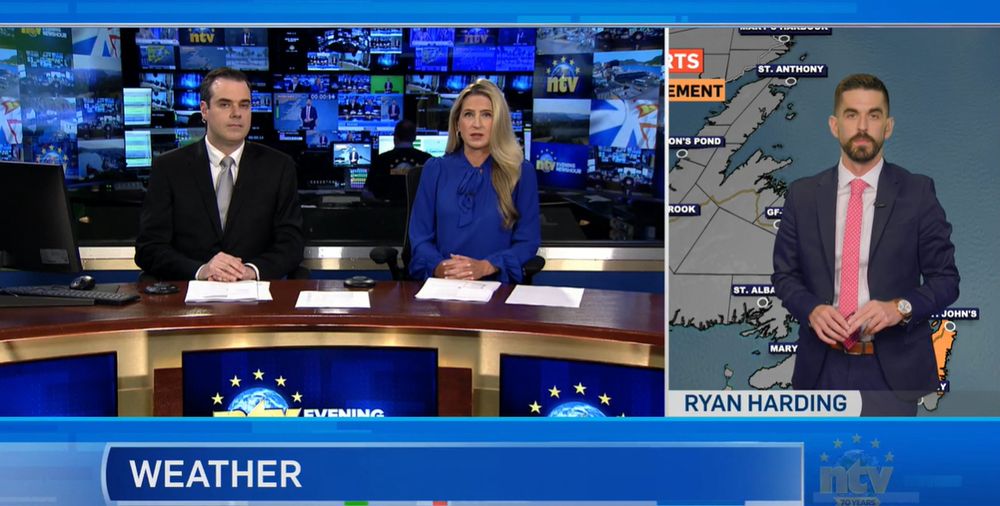 Michael Connors and Jodi Cooke co-anchor the NTV Evening Newshour while Ryan Harding delivers the weather forecast.
