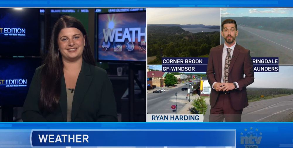 Beth Penney anchors NTV News First Edition while Ryan Harding delivers the weather forecast.