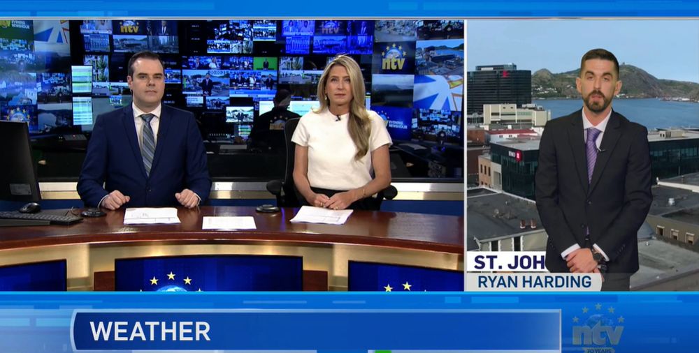 Michael Connors and Jodi Cooke co-anchor the NTV Evening Newshour while Ryan Harding delivers the weather forecast.