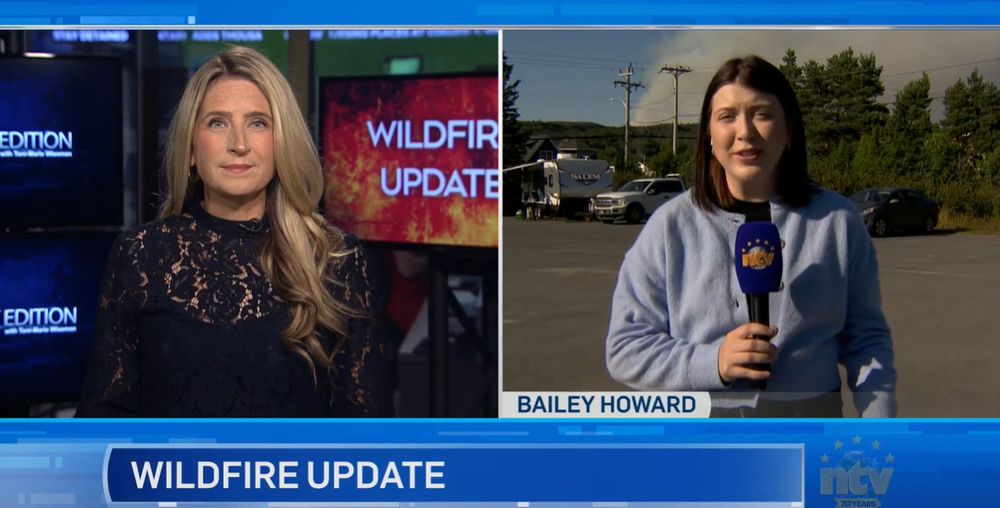 Jodi Cooke anchors NTV News First Edition while Bailey Howard reports on the wildfires.