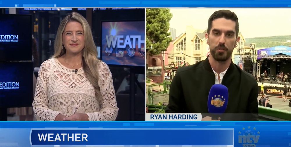 Jodi Cooke anchors NTV News First Edition while Ryan Harding delivers the weather forecast.
