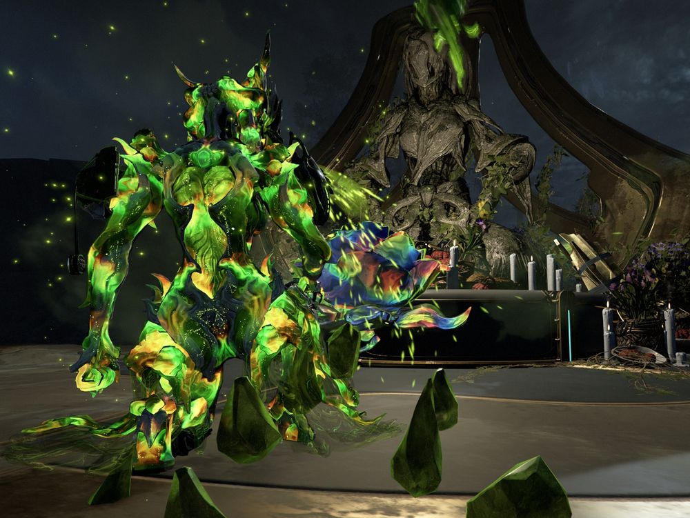 Citrine kneeling at Koumei's shrine.