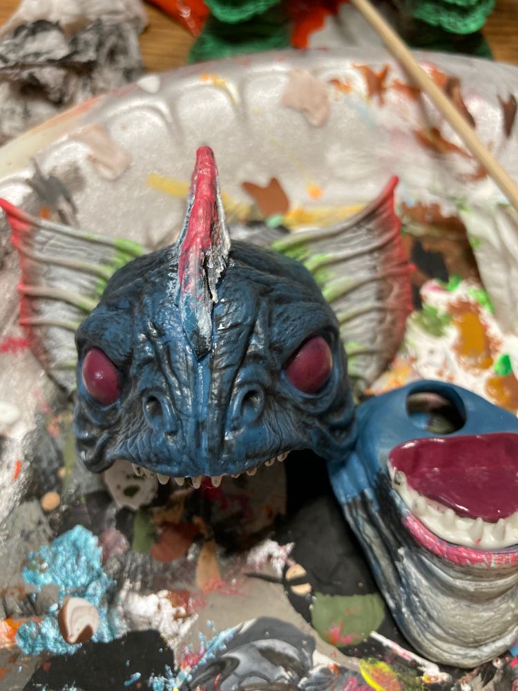 Close up of the head parts. The white was sloppy but it kind of works?
