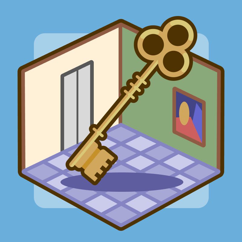A mysterious room with an enormous key.