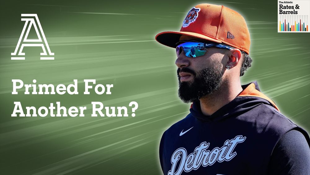Episode thumbnail for the August 12th episode of Rates & Barrels featuring Tigers second baseman Gleyber Torres. Torres photo: Junfu Han / USA TODAY NETWORK via Imagn Images