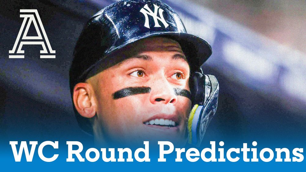 Episode thumbnail for the Wild Card Round Predictions episode of the Rates & Barrels podcast featuring Yankees outfielder Aaron Judge. 

Aaron Judge Photo: Ishika Samant/Getty Images