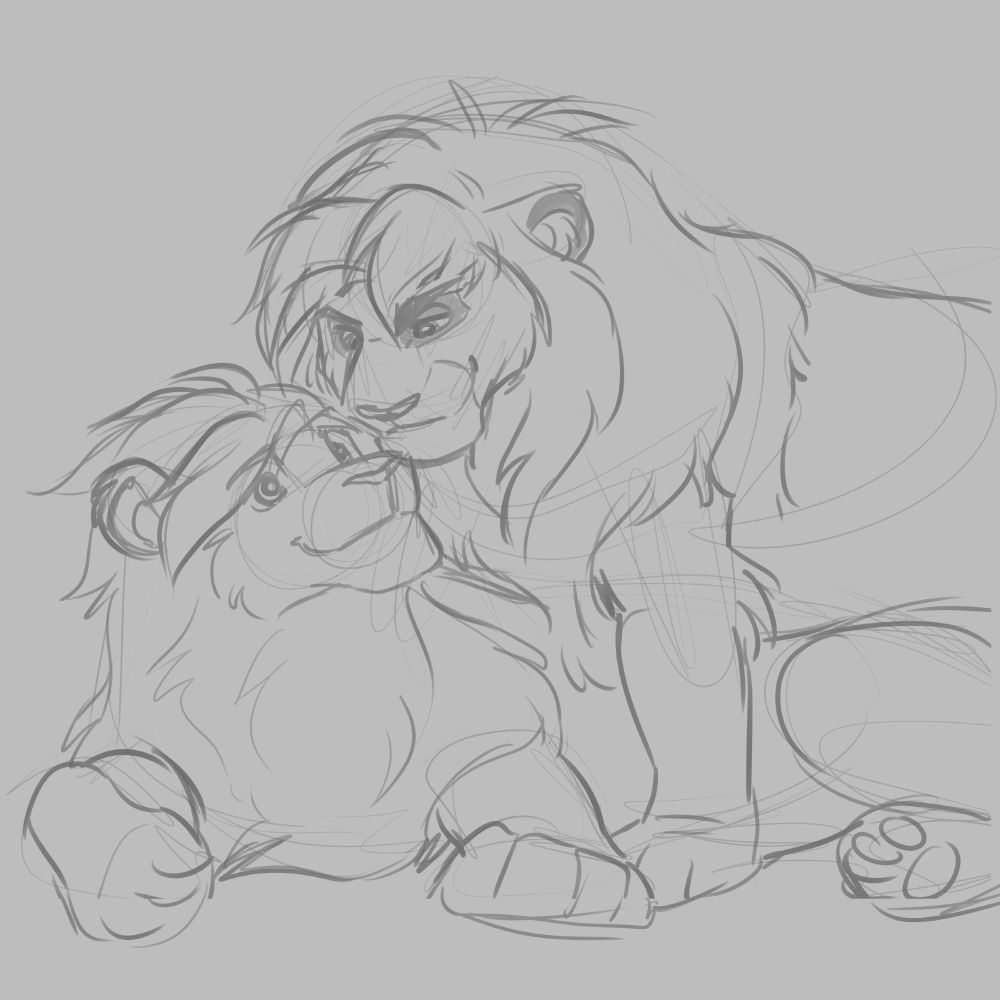#FurryArt featuring Rowl and a lion-TF'd Foelan. They're snuggling!