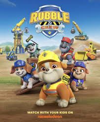 Picture displaying the dogs and vehicles that make up Rubble and Crew TV kids show. 