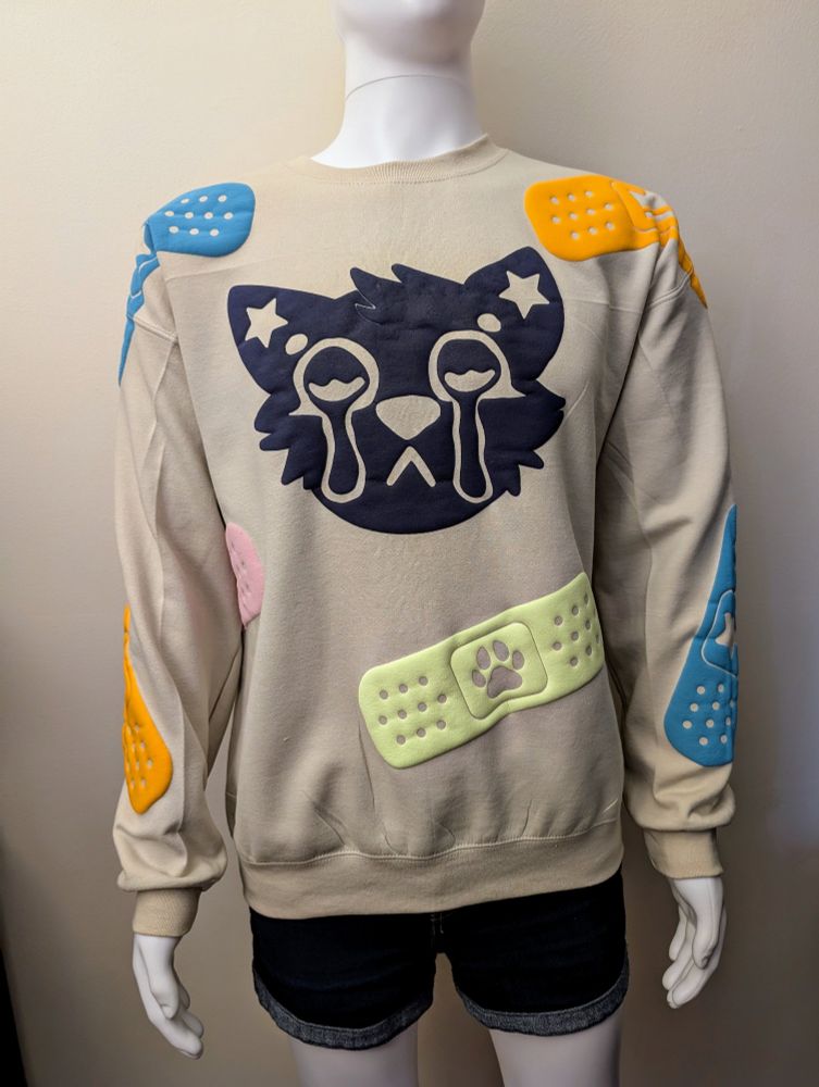 Cute kidcore sweatshirt with giant puffy bandaids
