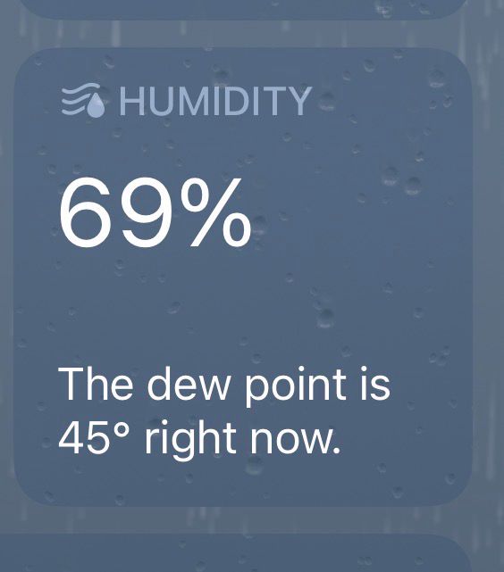 screenshot of weather app displaying humidity reading of 69% (nice)
