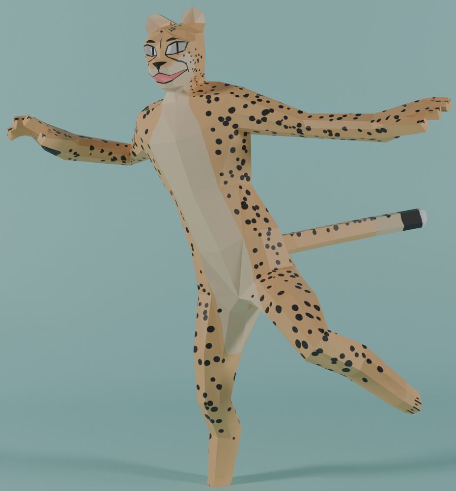 A low poly 1k tris VRChat avatar that is a furry cheetah